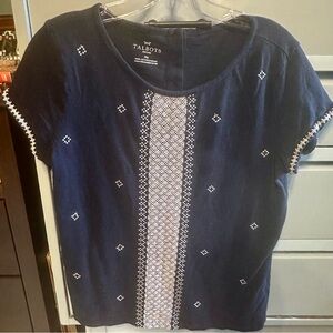 Talbots Navy Short-Sleeve Embroidered Top